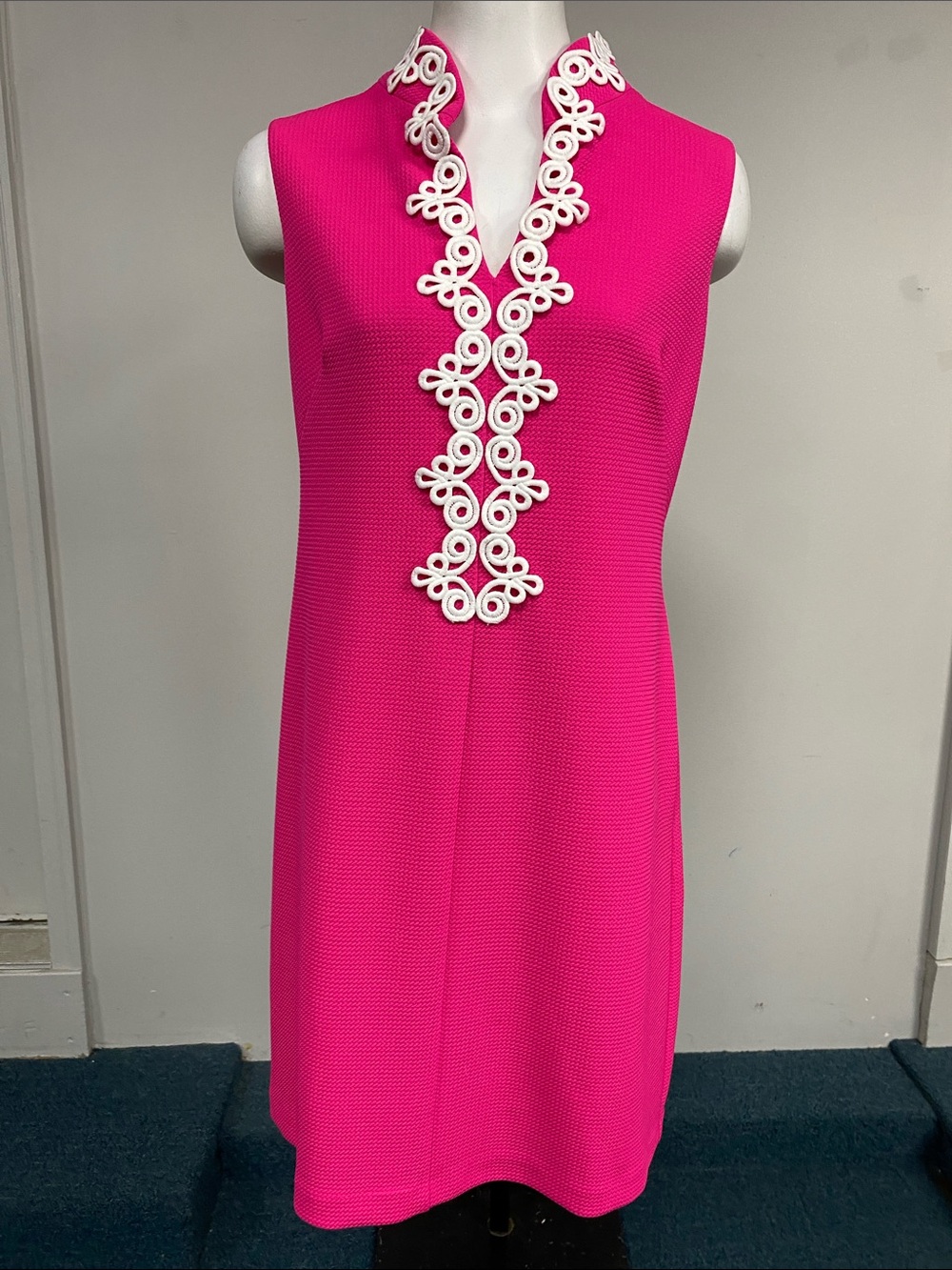 Elle Bright Fuchsia Sleeveless Dress with White Trim